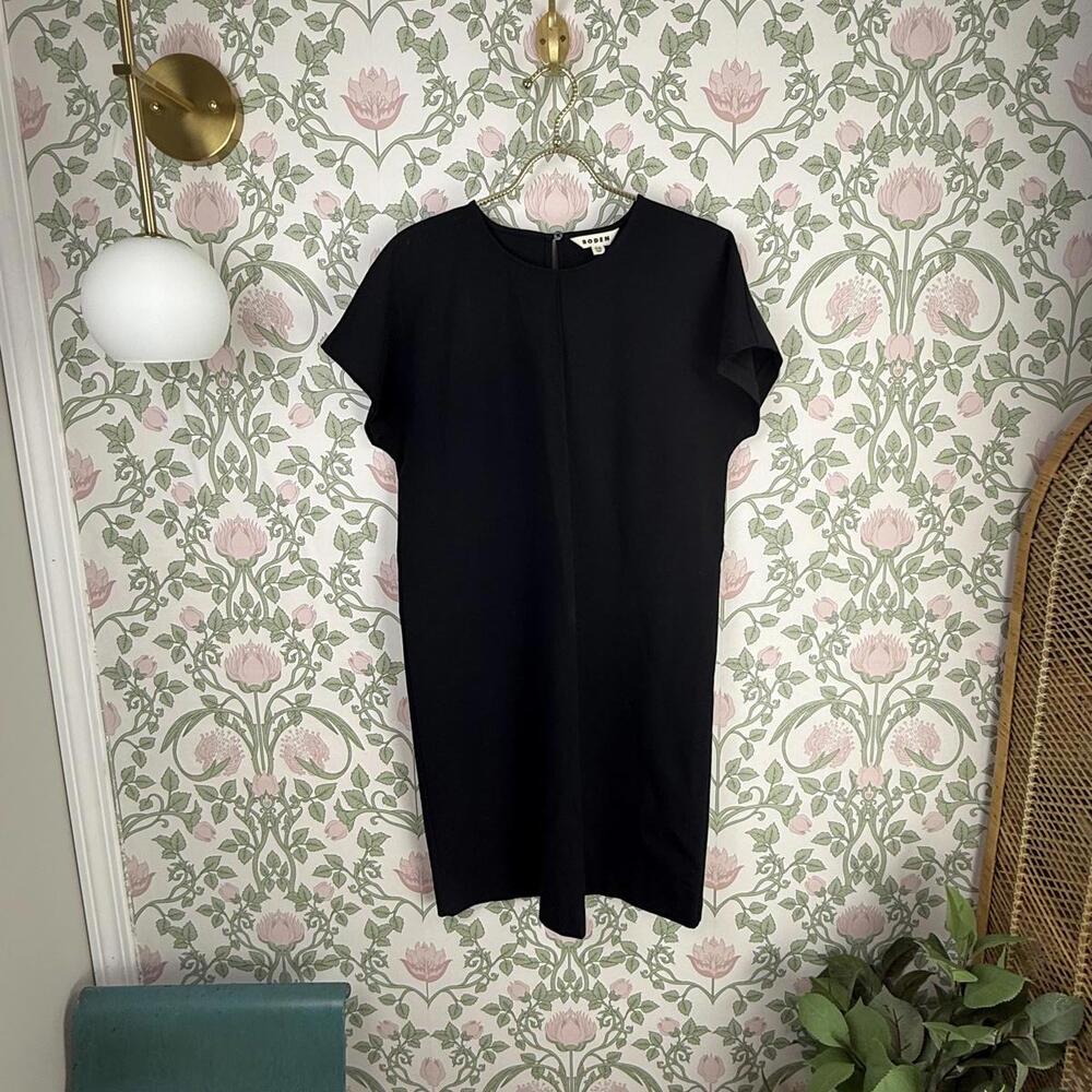 BODEN Classic Front Seam Black Short Sleeve Midi Dress - Size - 10